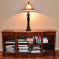 F08. Console table bookshelf with three compartments. 31"h x 64"w x 17"d 